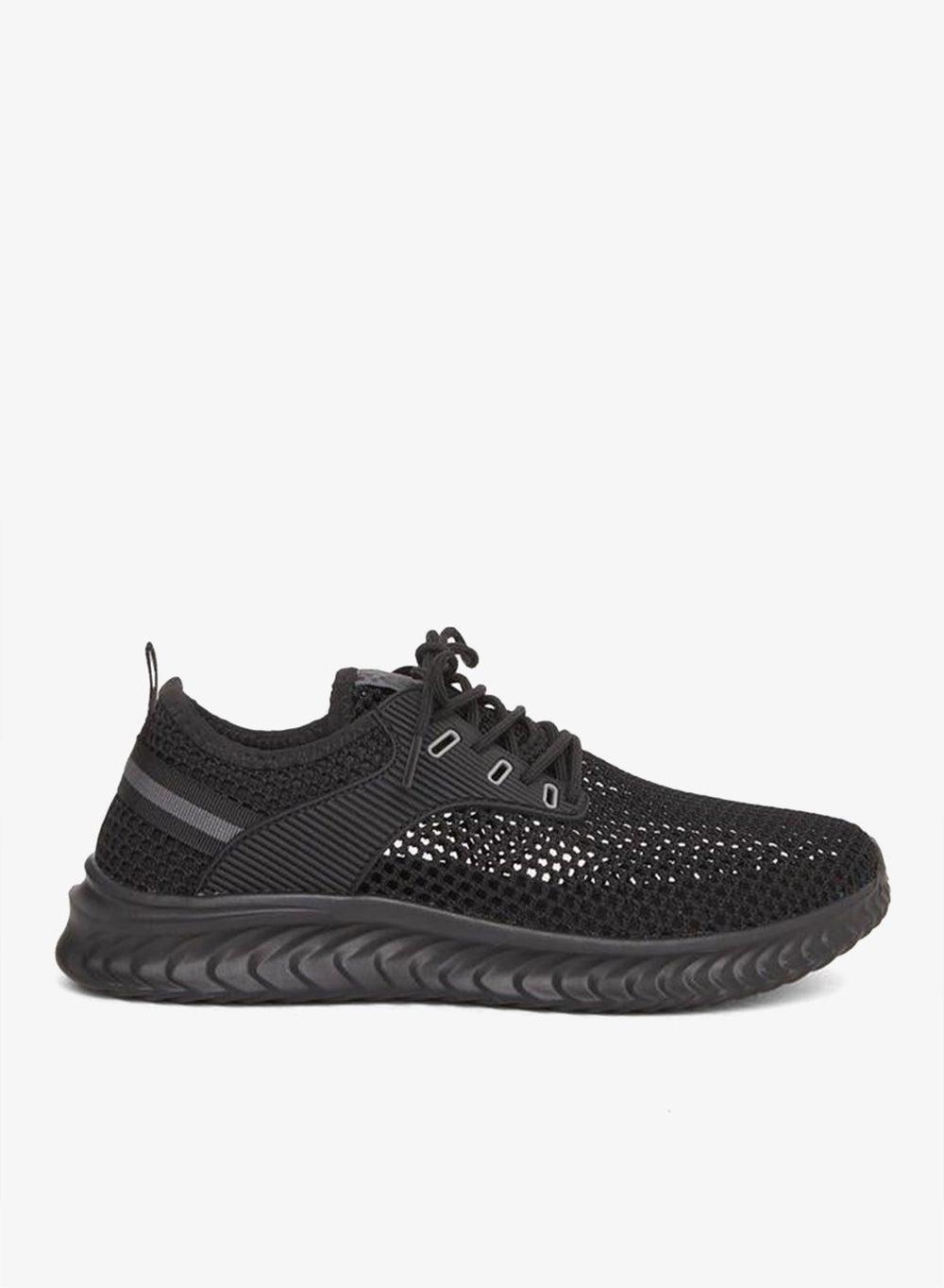 Black Textured Lace-Up Lifestyle Sneakers - Image 1