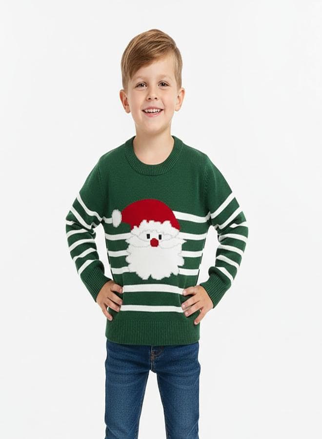 Kids Green Santa Striped Christmas Sweater 8378 - Image 1