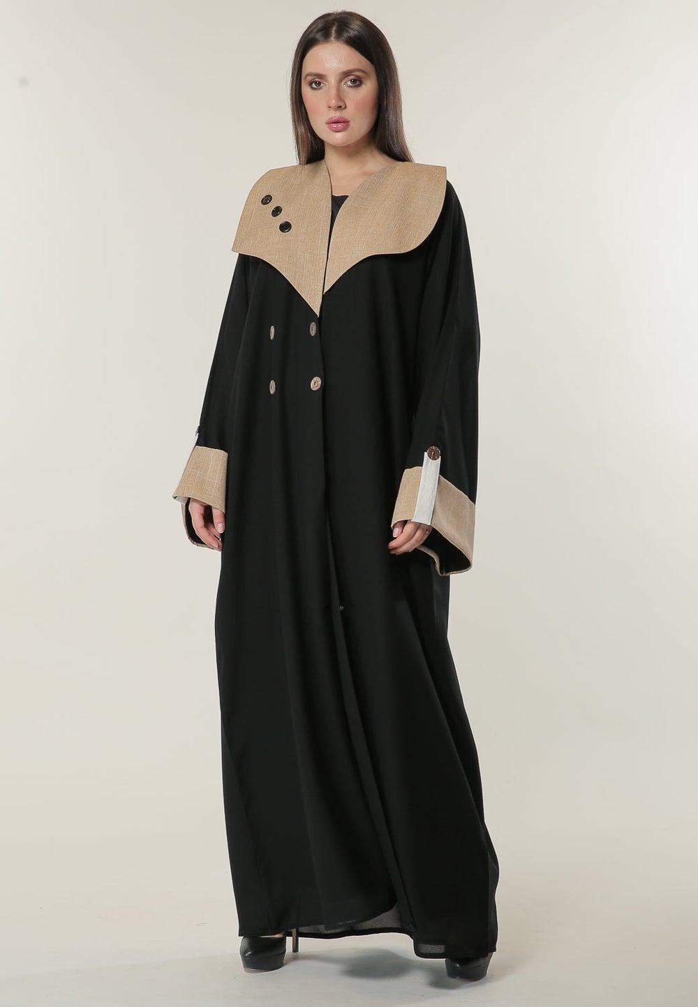 Black Collared Flared Sleeve Abaya - Image 1