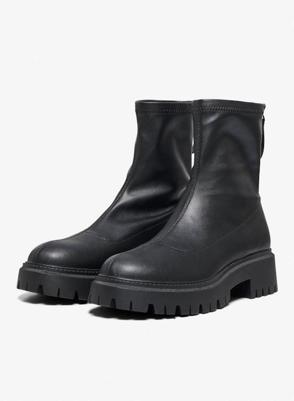 Onllizzo Black Chunky Sole Zip Sock Ankle Boots - Image 1