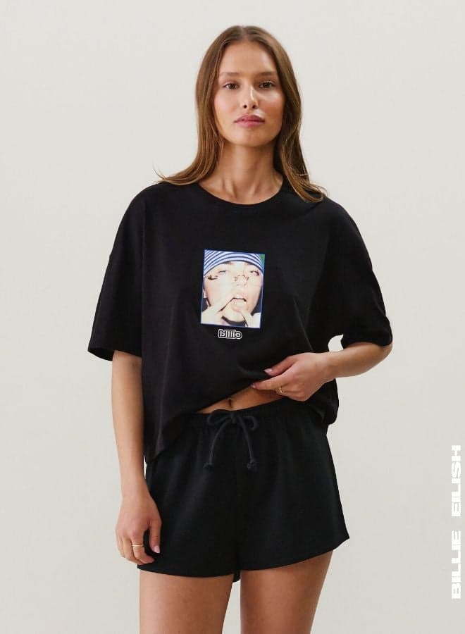 Billie Eilish Black Printed Cotton Blend Top 655380009 - Image 1
