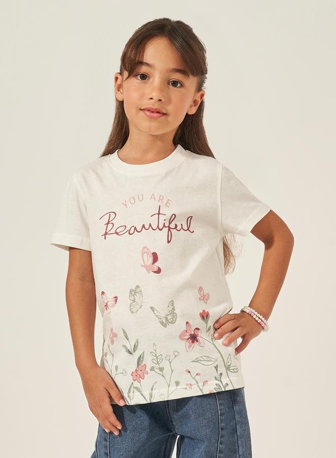 Boys Off White Graphic Print Casual T-Shirt 2112169924 - Image 1