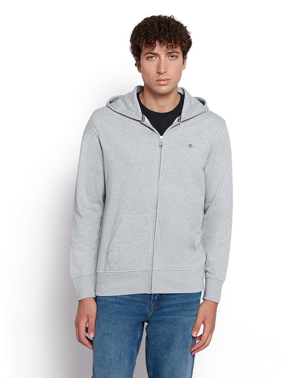 Gant Shield Logo Full Zip Cotton Hoodie Light Grey - Image 1