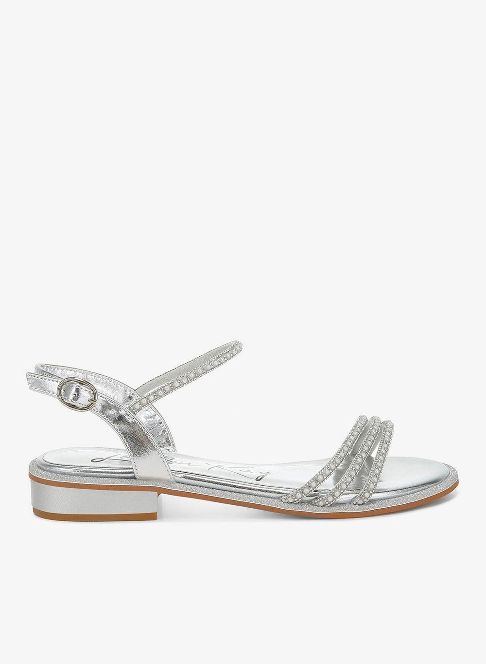 Silver Rhinestone Pearl Flat Sandals Sh4821 - Image 1