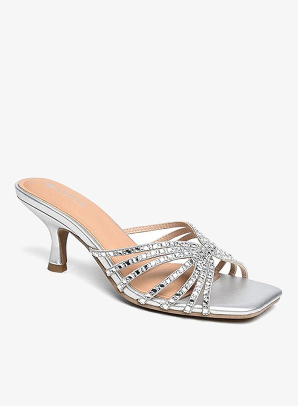 Silver Festive Mid-Heel Sandals for Women - Image 1