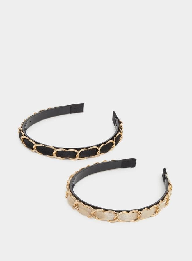 Pack of 2 Criss Cross Chain Embellished Headbands - Image 1