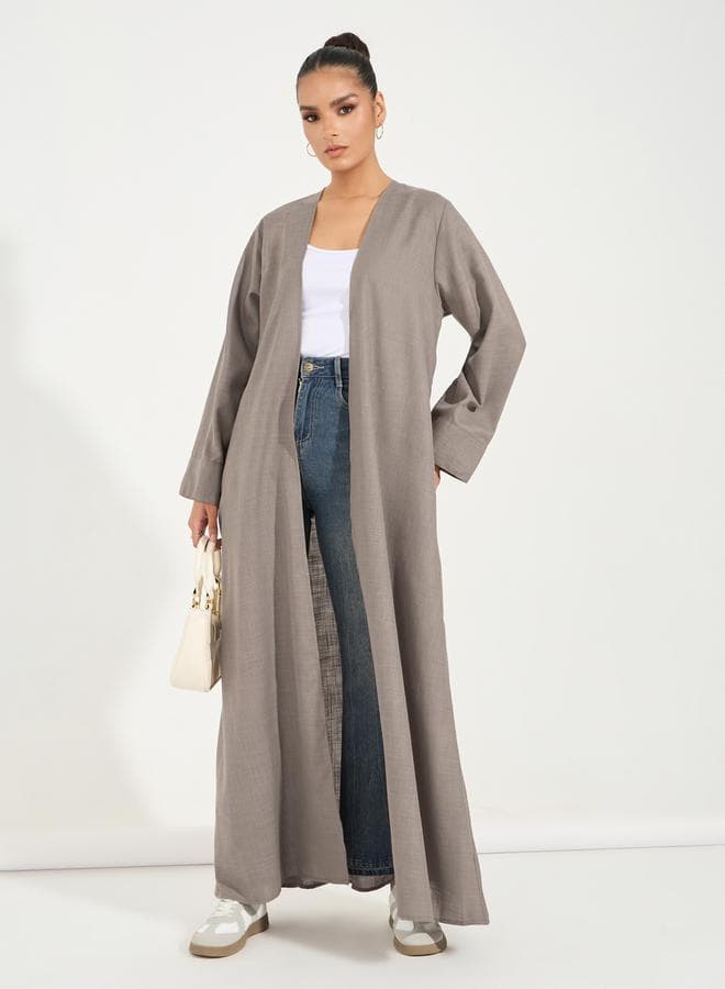 Linen Look Open Front Abaya 7008715825 - Image 1