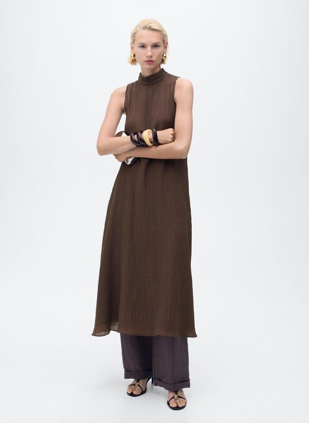 Dark Brown Lyocell Halter-Neck Midi Dress 17002540 - Image 1