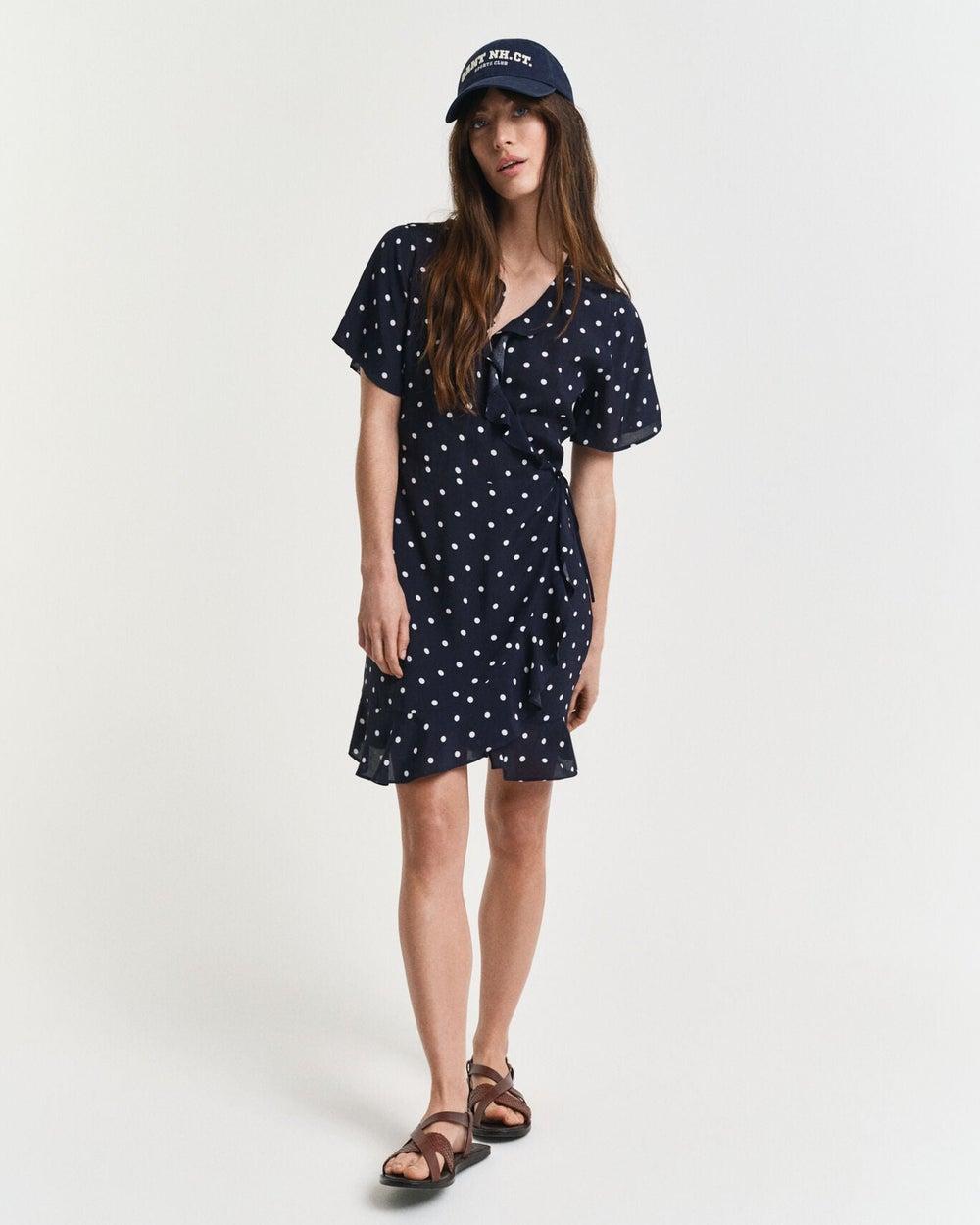 Regular Dot Print Frill Wrap Dress - Image 1