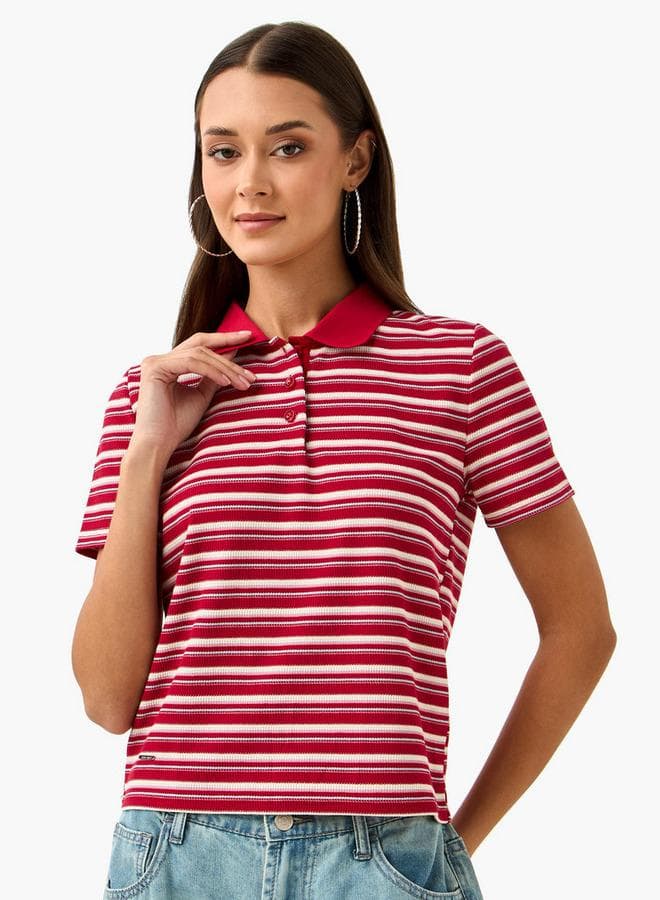 Lee Cooper Red Striped Cotton Polo T-Shirt - Image 1