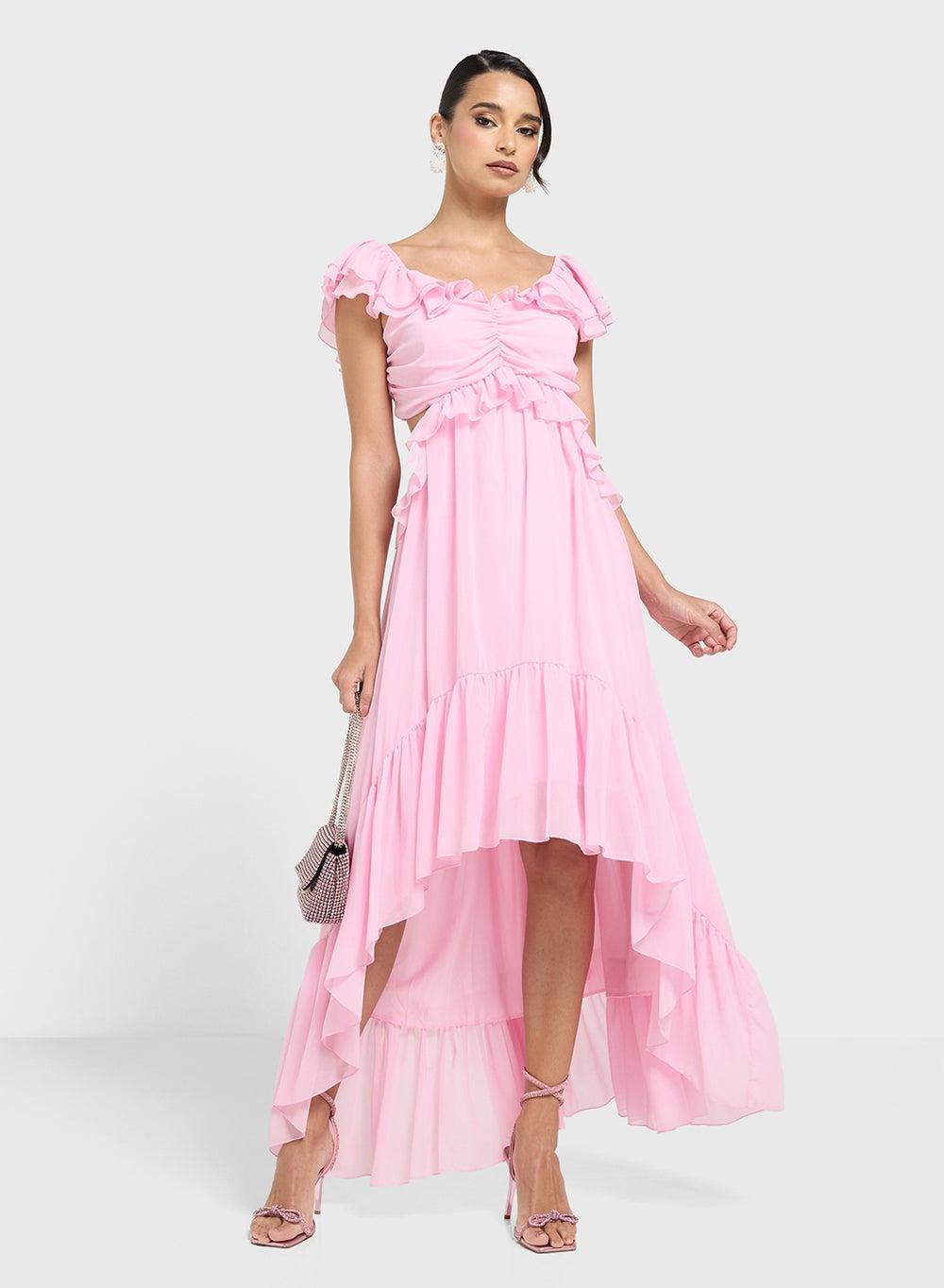 Light Pink Ruffled Hi-Lo Maxi Dress Drs24932 - Image 1