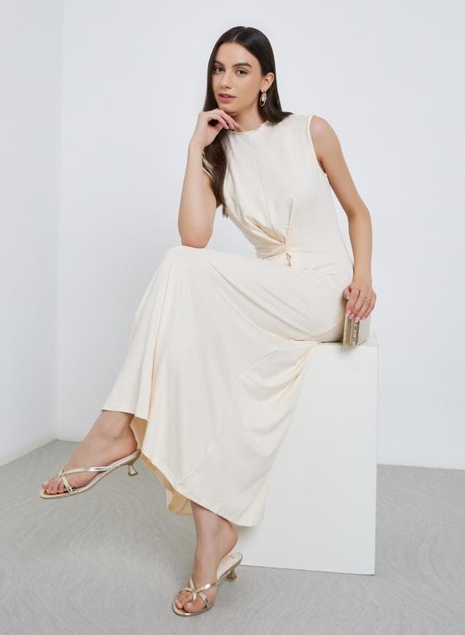 Take Two Beige Pleated Midi Dress – Elegant A-Line - Image 1