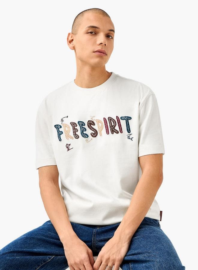 Lee Cooper White Cotton Embroidered T-Shirt - Image 1