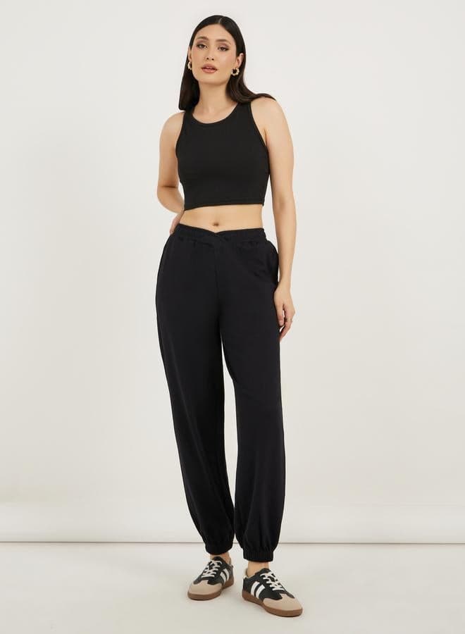 High-Rise Cross Waistband Tapered Joggers Black 7010591601 - Image 1