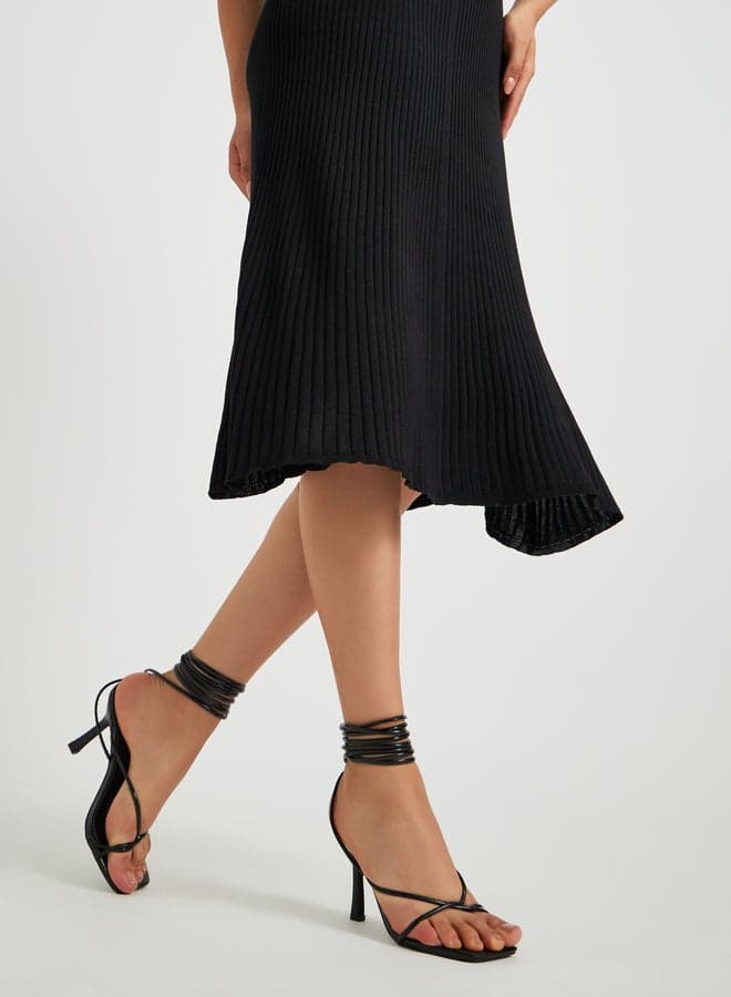 Black Strappy Tie-Up Stiletto Heel Sandals 7012842001 - Image 1