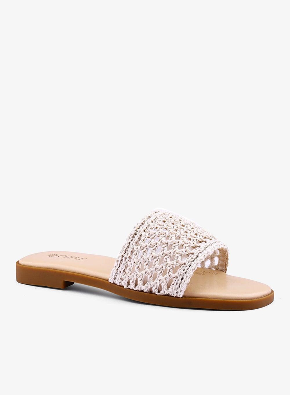 Off-White Woven Pattern Flat Sandals for Women - Image 1