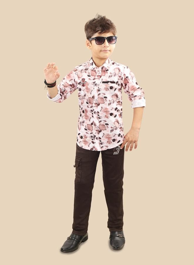 TS Trends Boys Printed Shirt Pant Set Orange - Image 1