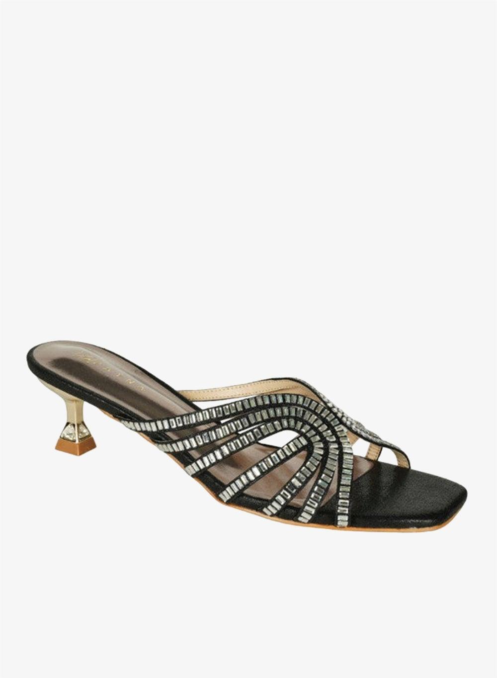 Zayna 221-107 Black Mid Heel Slip-On Sandals - Image 1