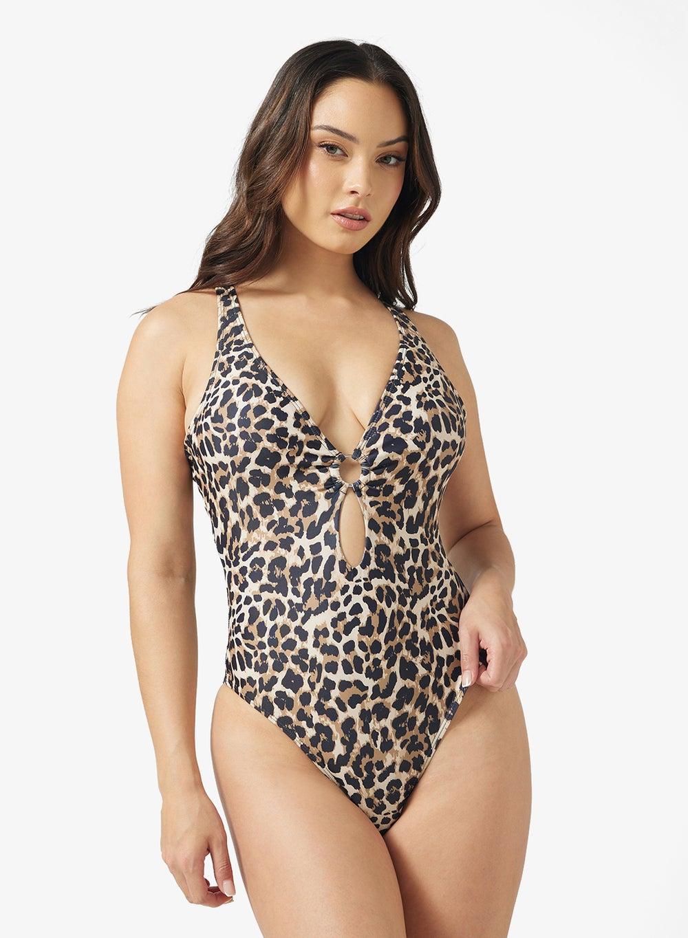 Leopard Print Plunge Cutout One-Piece Swimsuit - Image 1