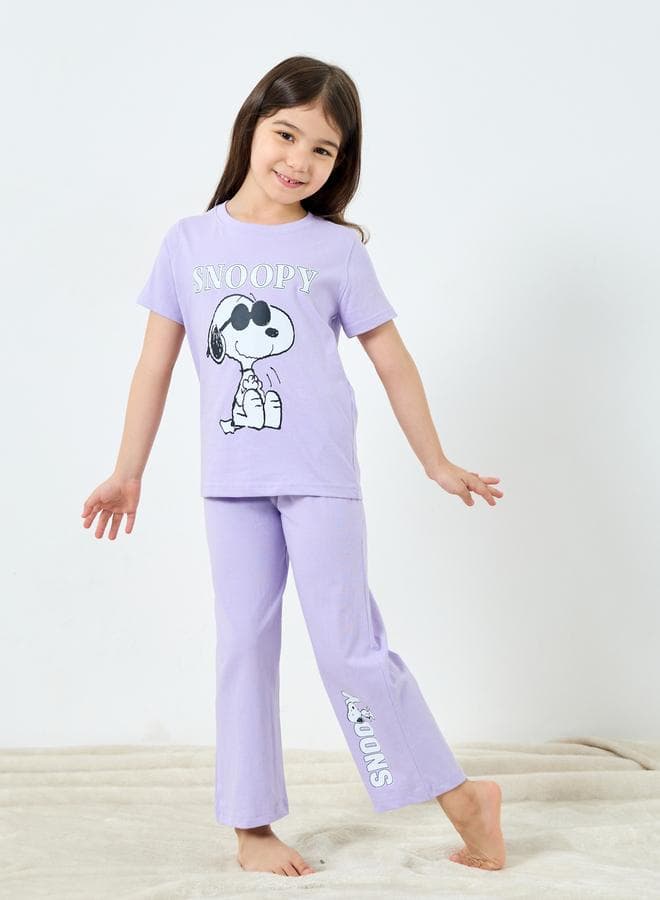 Styli Girls Snoopy Lilac Cotton Pajama Set - Image 1