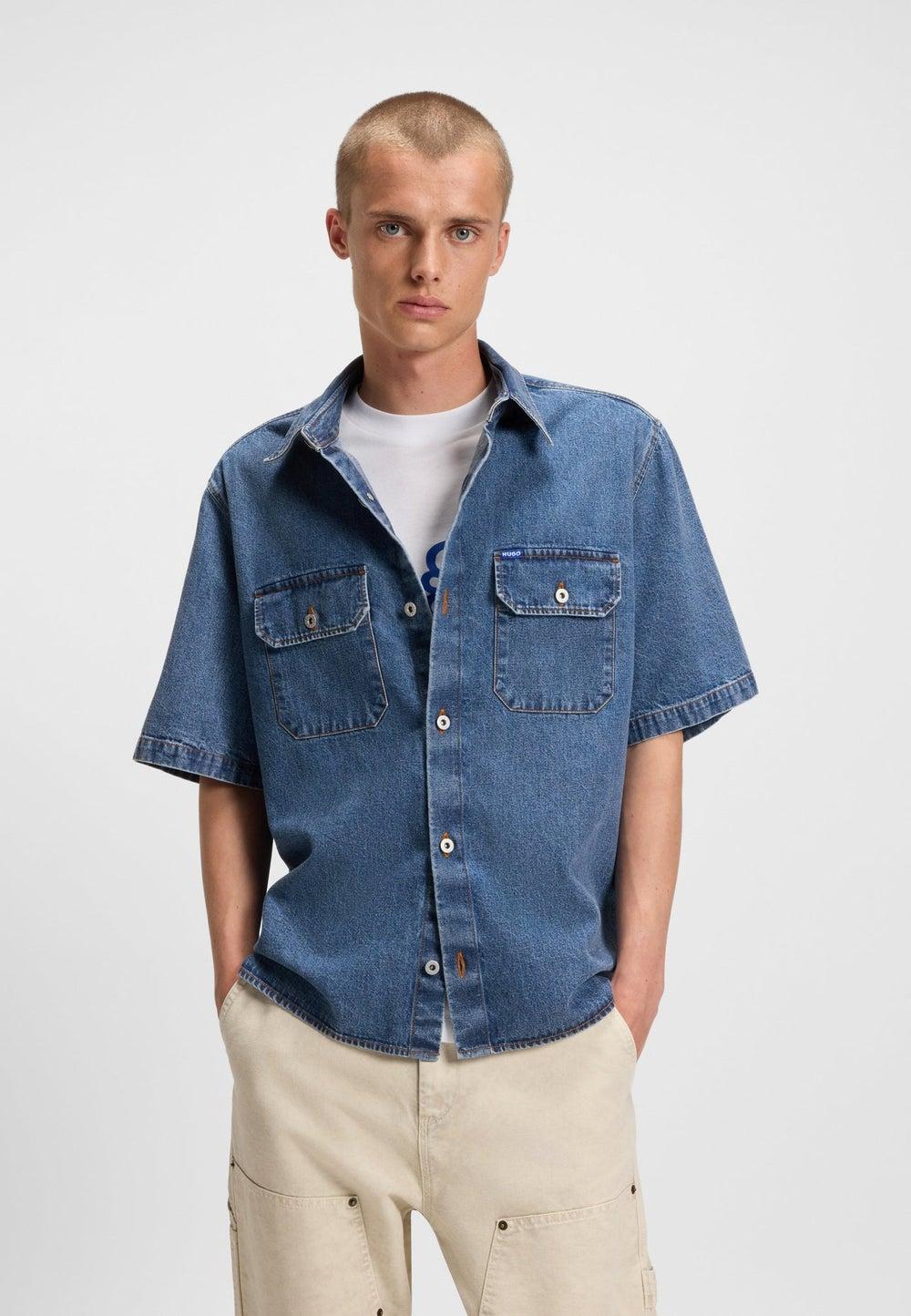 HUGO Dark Blue Denim Oversized Shirt 50545213416 - Image 1