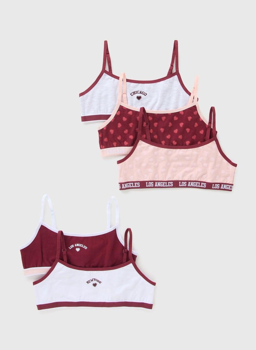 5 Pack Girls Burgundy Collegiate Cotton Crop Tops - Image 1
