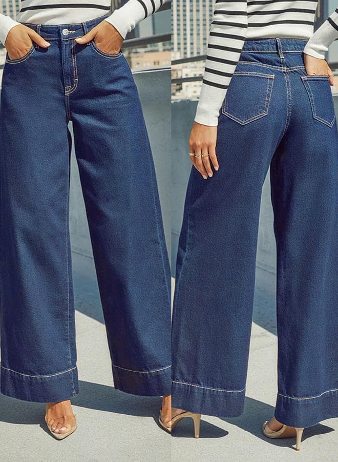 Take Two Dark Blue High Rise Wide Leg Jeans - Image 1
