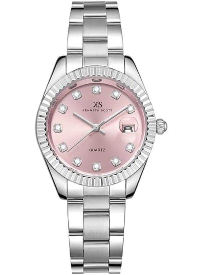 Kenneth Scott SL28 Women's Pink Dial Steel Watch - Image 1