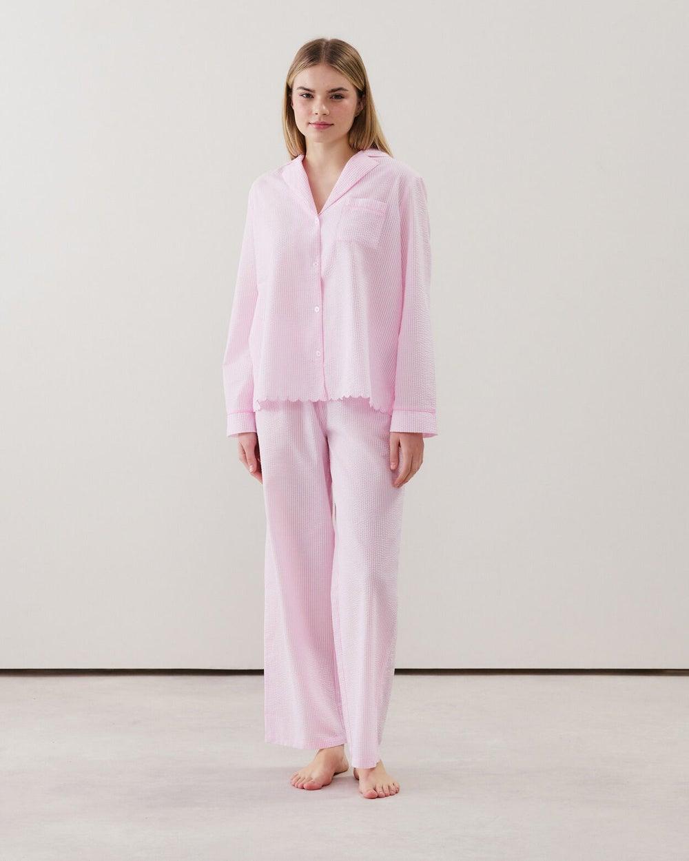 Pink Striped Cotton Blend Trousers 655153090 - Image 1