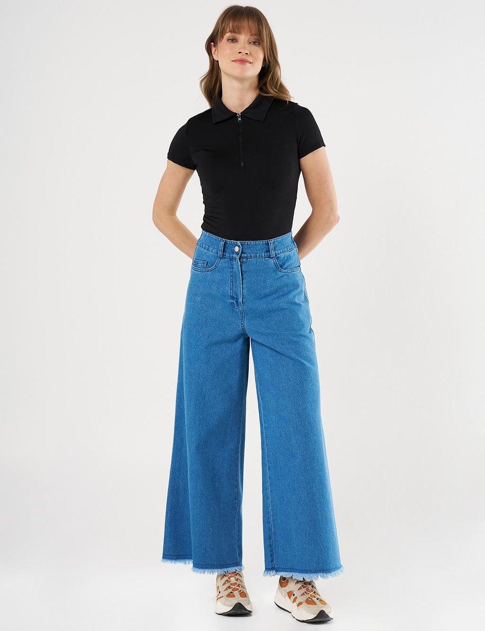 Marine Fit Blue Wide Leg Denim Pants - Image 1