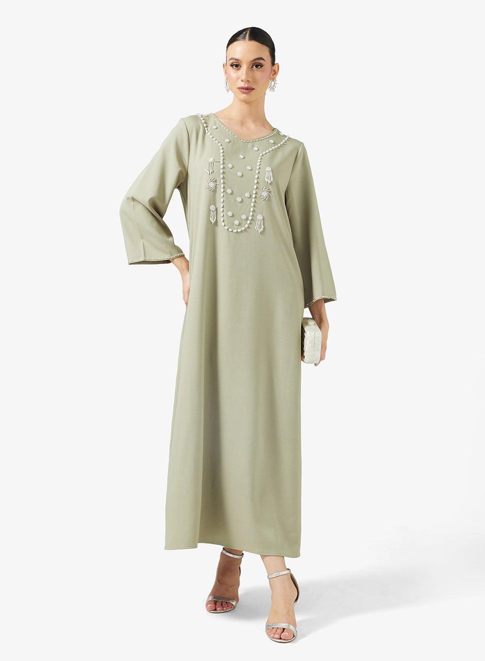 Green Embroidered Jalabiya Otpu10 - Image 1