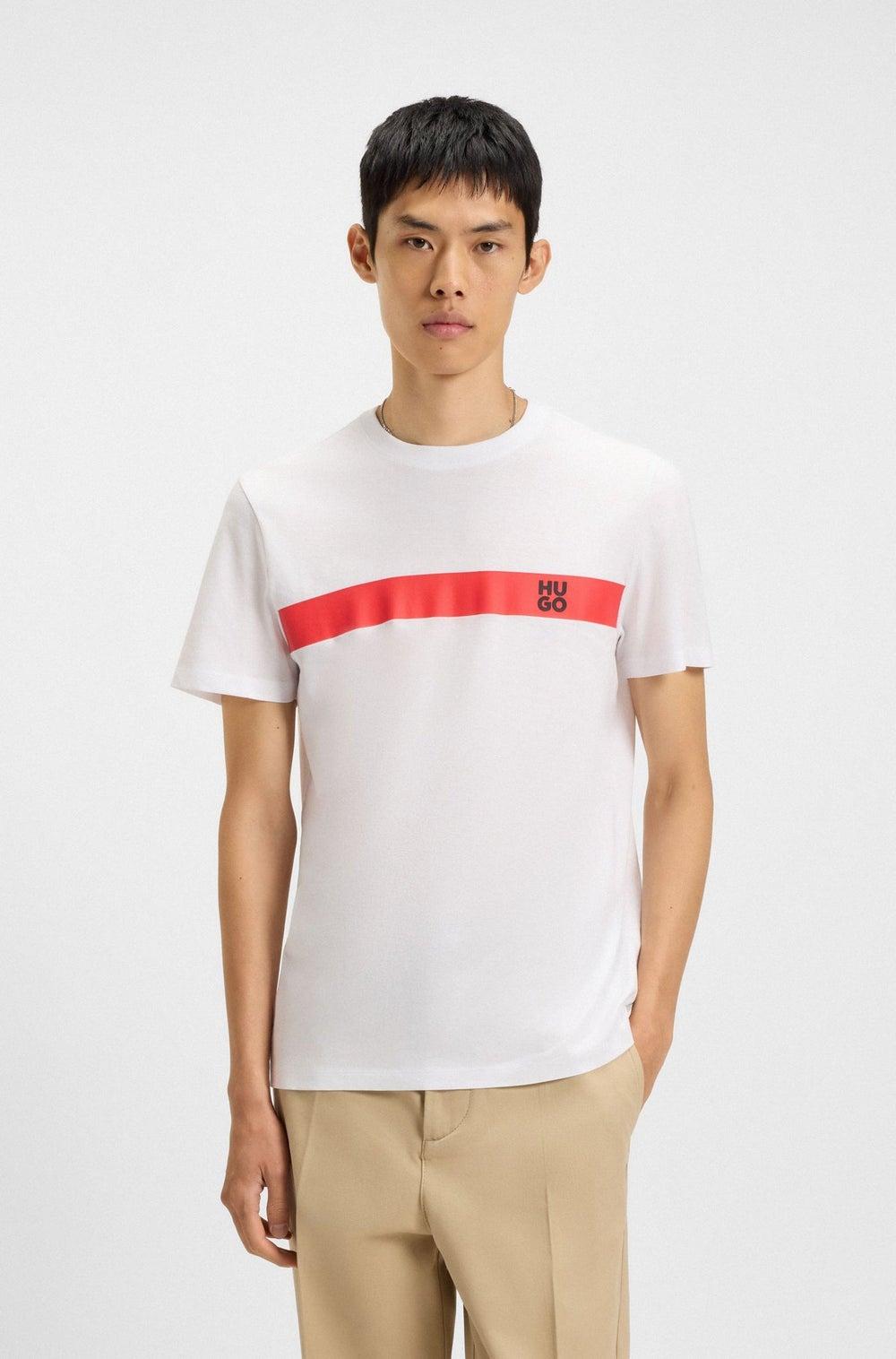HUGO Stripe Logo Cotton-Jersey T-Shirt White - Image 1