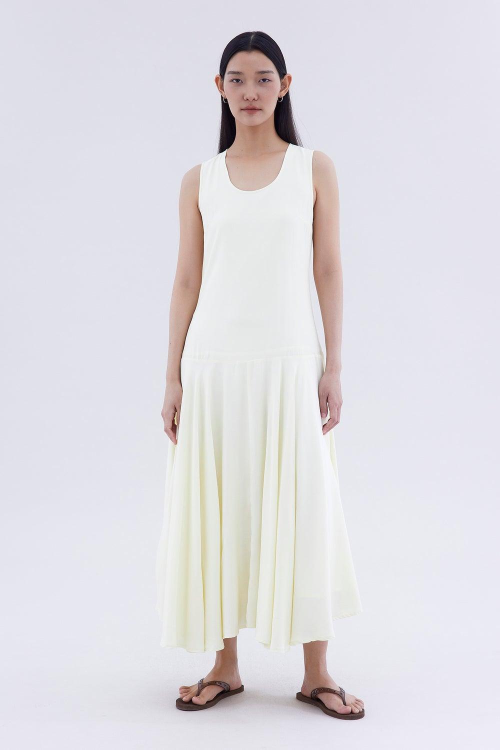 Ciare Swing Midi Dress in Pale Yellow - Image 1