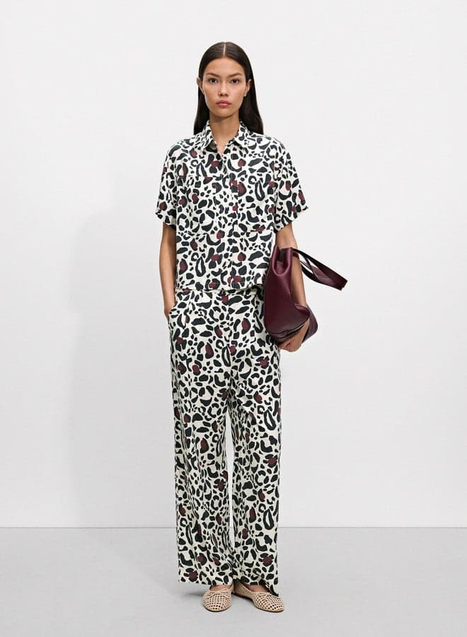 Leopard Print Wide-Leg Trousers with Elastic Waist - Image 1