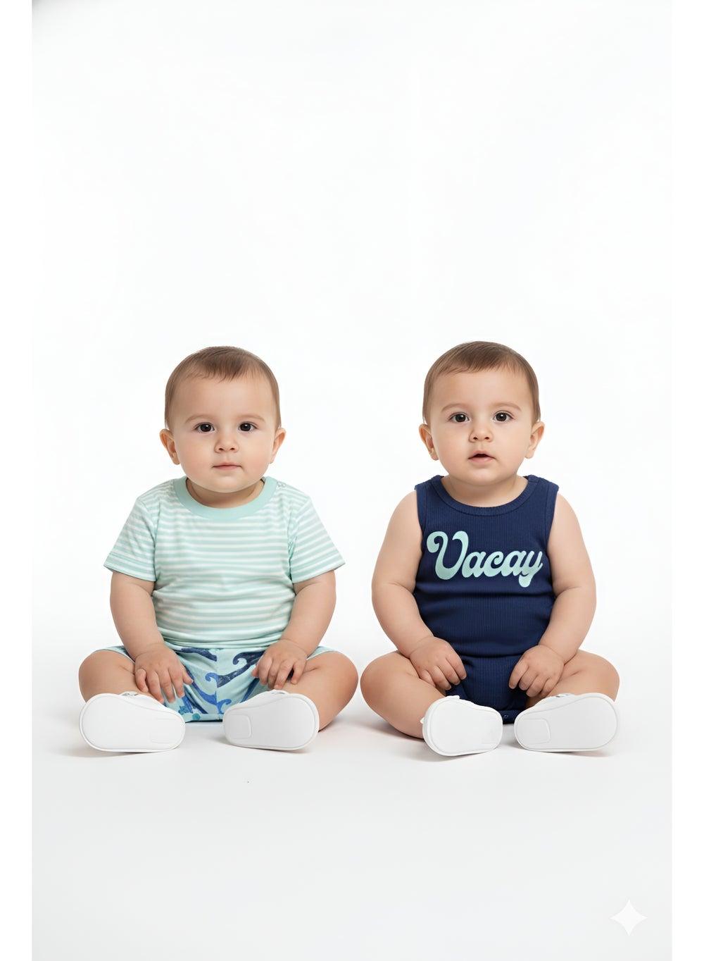 Bambimici Blue Beach Print Baby Bodysuit Set of 3 - Image 1