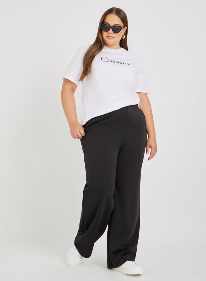 Plus Size Solid Black Wide Leg Jogger Pants - Image 1