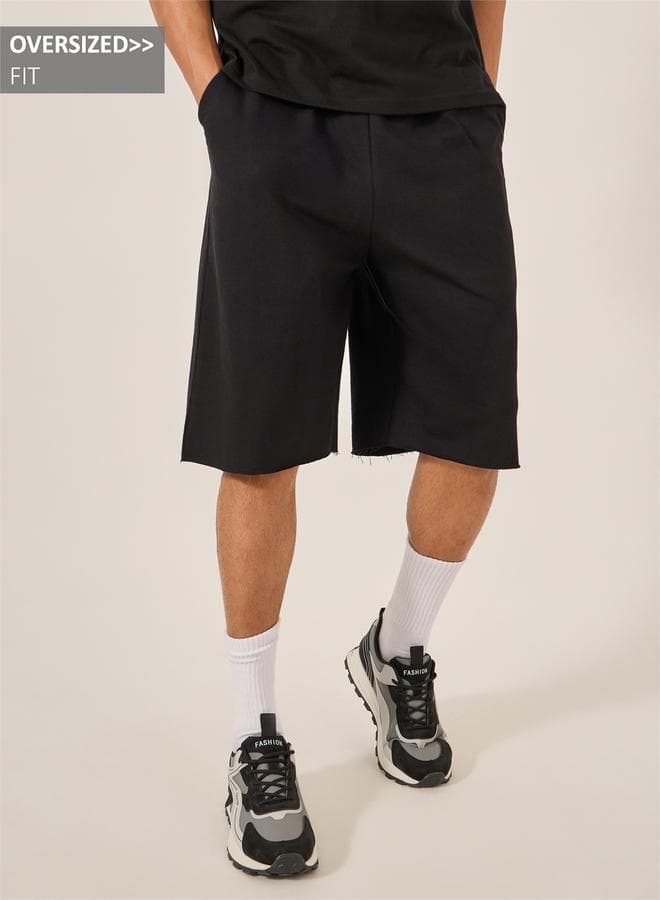 Styli Solid Raw Edge Terry Oversized Shorts 7010829101 - Image 1