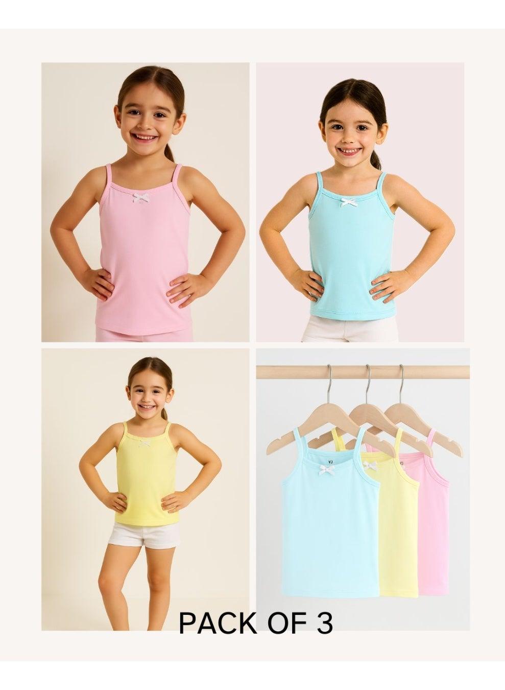 3-Pack Girls Cotton Camisoles Pastel Spaghetti Strap Set - Image 1