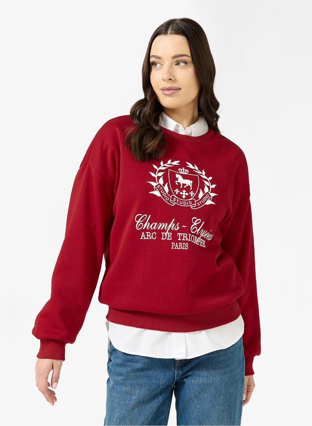 Burgundy Graphic Crew Neck Sweatshirt Y250706115 - Image 1
