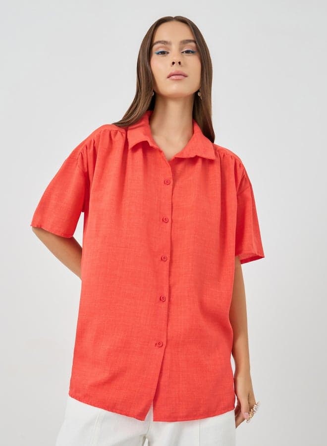 Oversized Short Sleeve Orange Shirt for Women - Image 1
