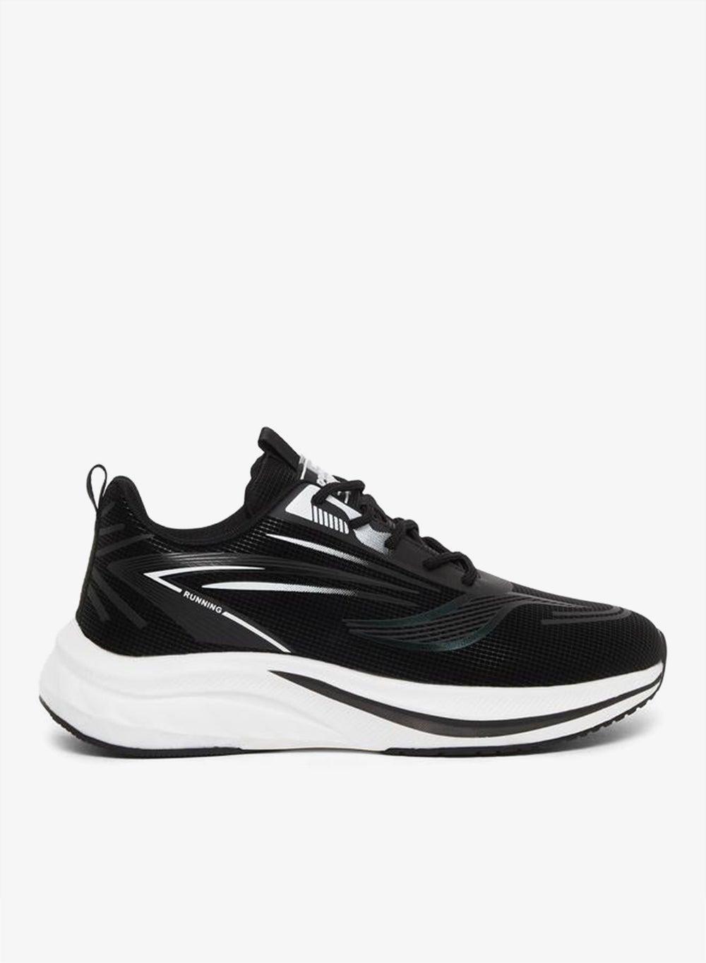 Black Printed Panelled Lace-Up Sneakers - Image 1