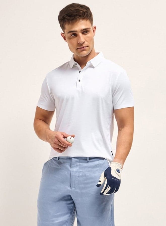 Men’s White Nylon Blend Polo Shirt Classic Fit - Image 1
