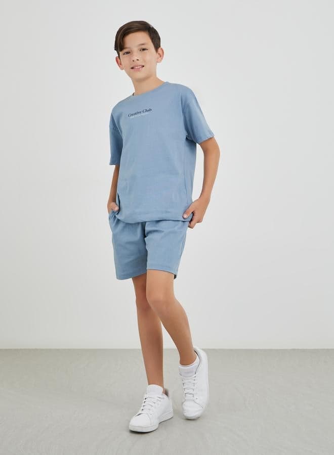 Boys Blue Typography Oversized T-Shirt & Shorts Set - Image 1