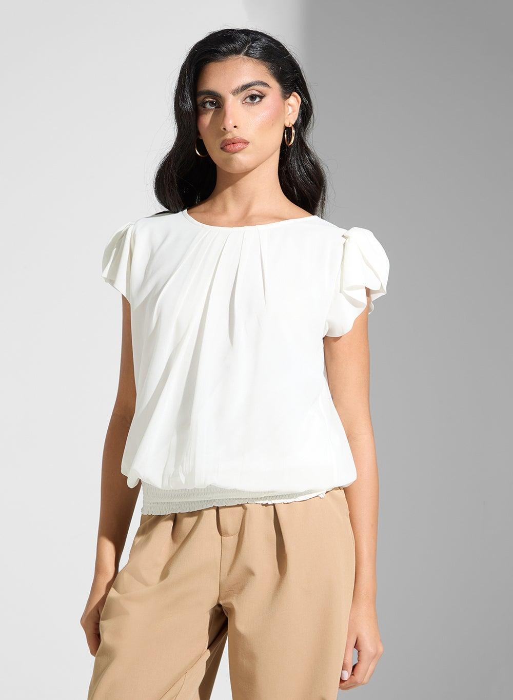 White Cap Sleeve Modest Blouse Classic Fit - Image 1
