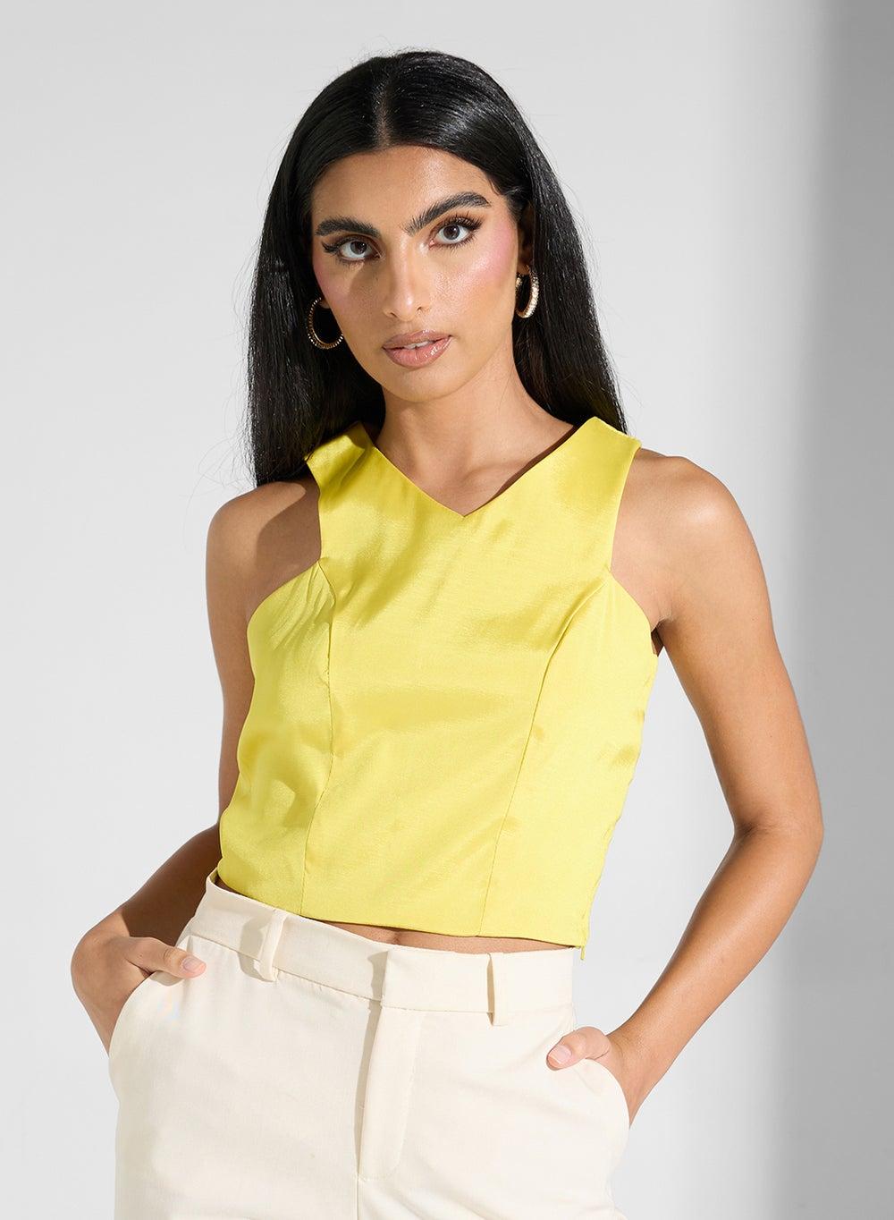 Animal Print Sleeveless V-Neck Cropped Blouse - Image 1