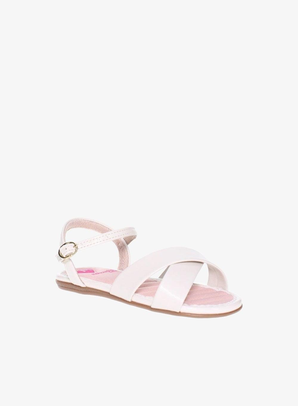 Off White Slingback Sandals with Buckle – PU Comfort Flat - Image 1