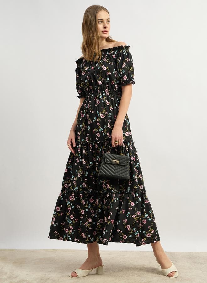 Styli Floral Off-Shoulder Puff Sleeve Maxi Dress 7012003201 - Image 1