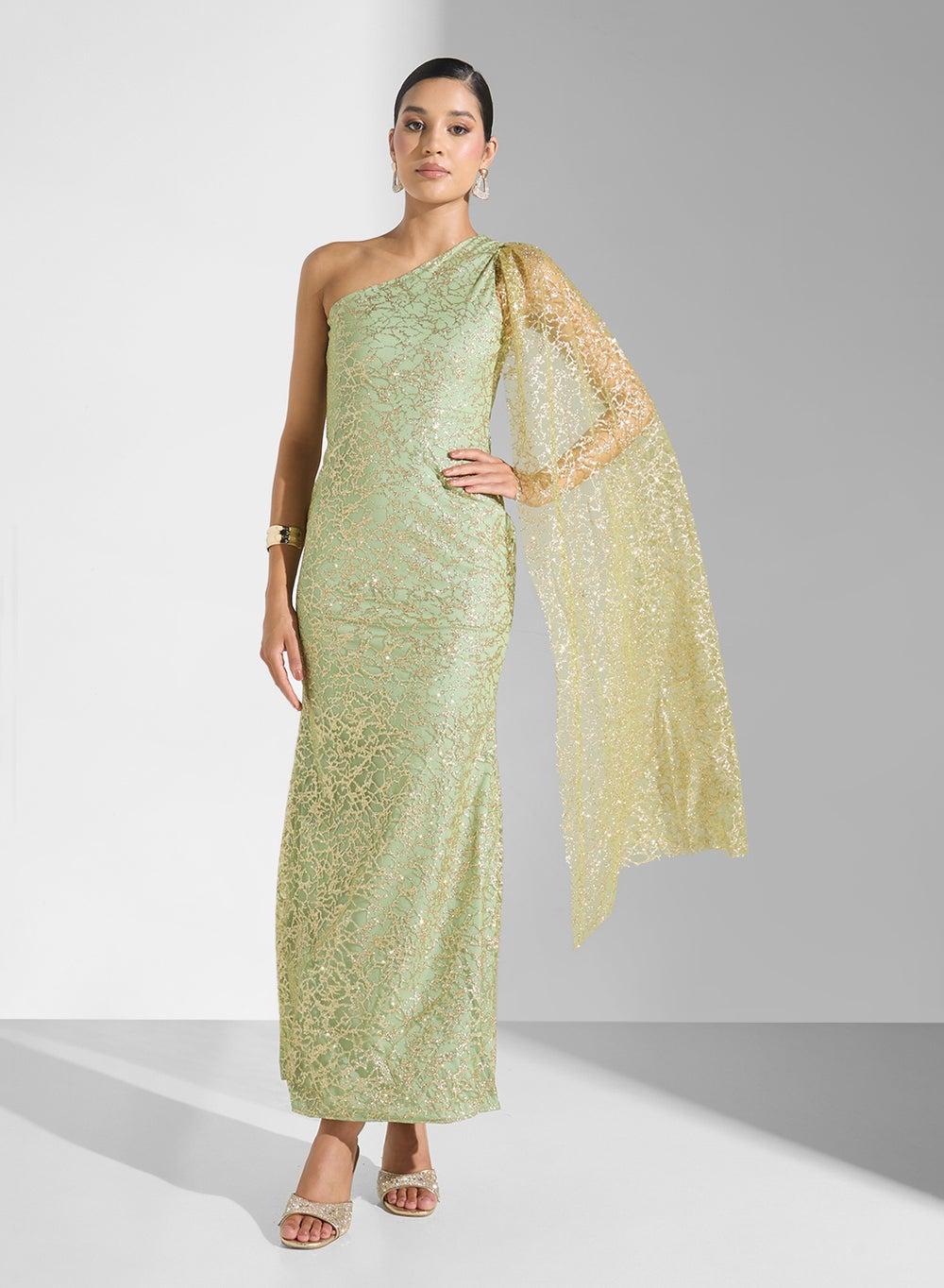 Mint One-Shoulder Embellished Maxi Dress Ma080173 - Image 1
