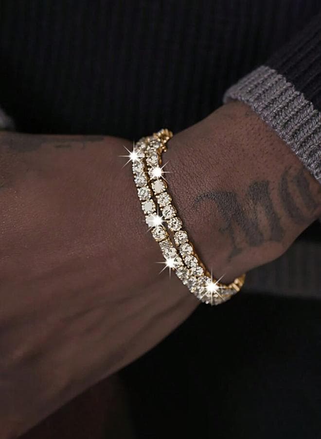 Set of 2 Gold Embellished Link Tennis Bracelets - Image 1