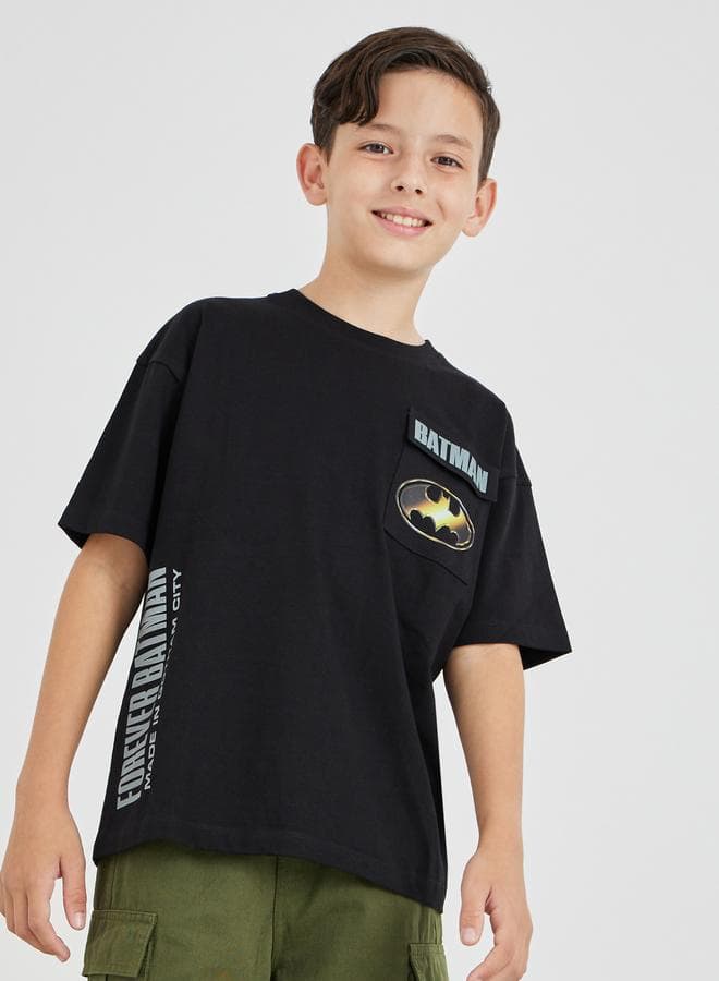 Boys Black Graphic Print Cotton T-Shirt Classic Fit - Image 1
